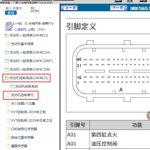 2019-2020年长城汽车-哈弗F7x 发动机针脚定义