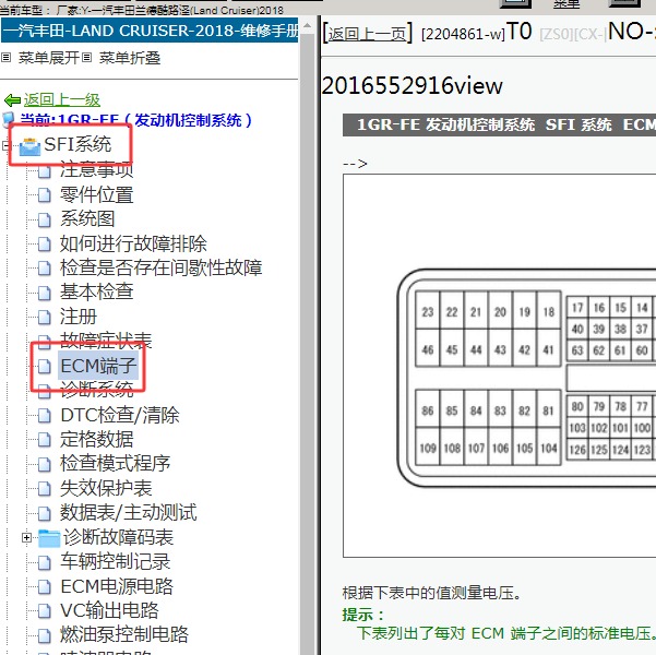 2018年一汽丰田-兰德酷路泽 发动机针脚