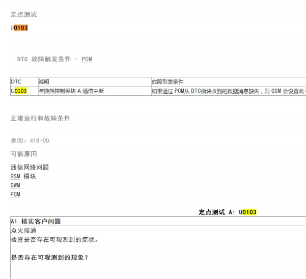 2020年福特福克斯U0103故障码资料