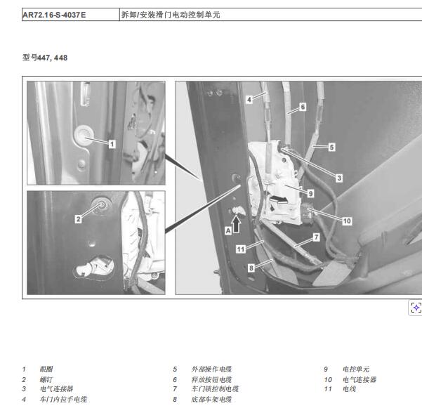 2022年奔驰V260右前中门维修手册