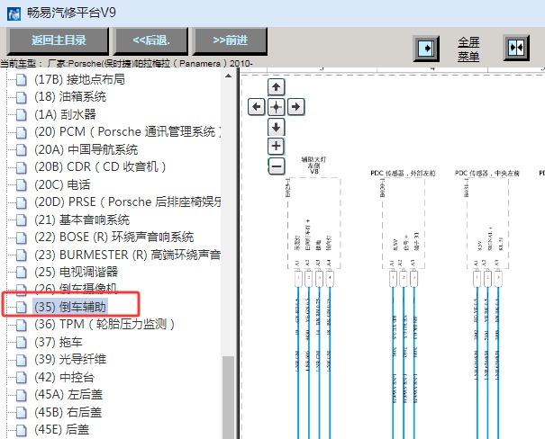 2010年保时捷帕拉梅拉倒车雷达电路图资料