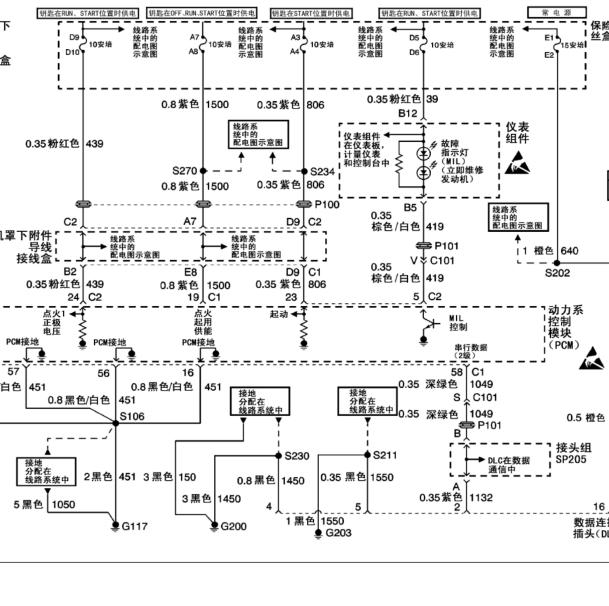 2003年别克君威LB8发动机电路图