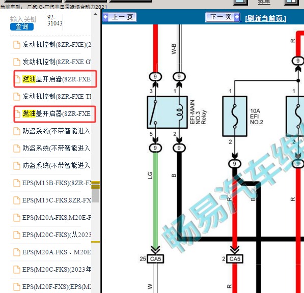 2021年丰田雷凌双擎油箱门开启按钮电路图