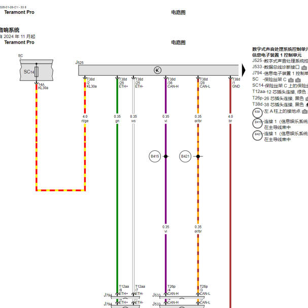 2025年大众途昂 Pro音响系统电路图