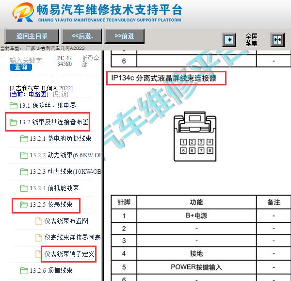 2022年吉利几何A显示屏针脚定义
