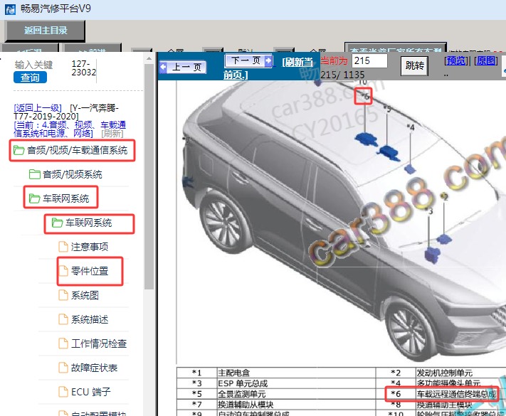 2019-2020年一汽奔腾T77 T-BOX模块位置