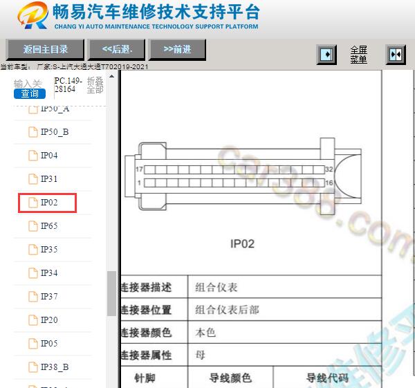 2019-2021年大通T70仪表针脚定义
