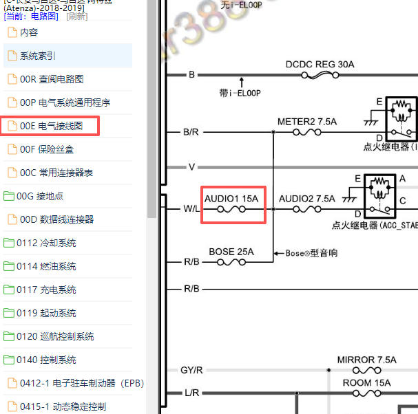 2018-2019年马自达阿特兹AUDI01保险电路图