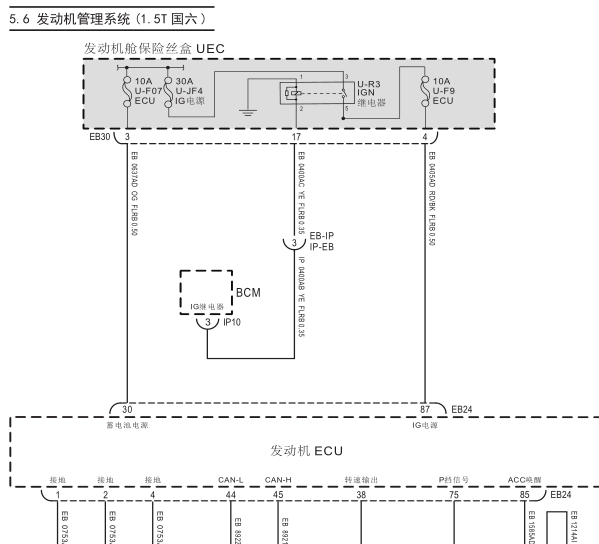 2021年大通G50 发动机电脑供电通讯电路图