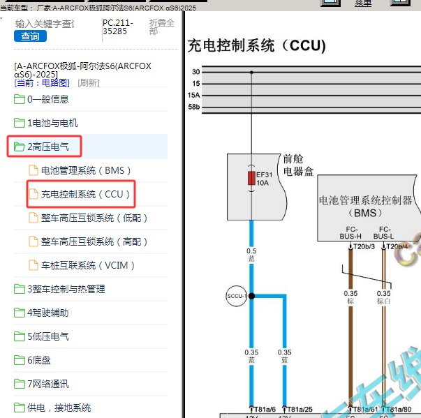 2025年ARCFOX极狐-阿尔法S6 充电系统电路图