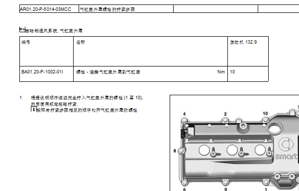 2009年奔驰Smart Fortwo发动机正时和气缸盖扭矩资料