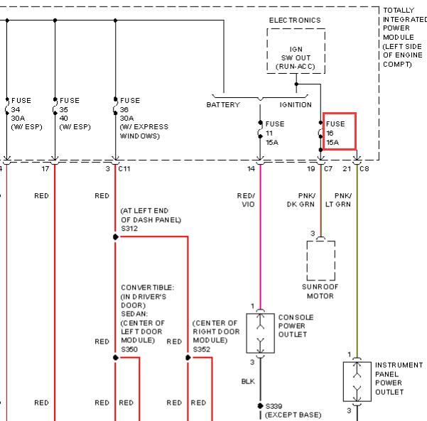 2008年克莱斯勒铂锐16号保险丝电路图