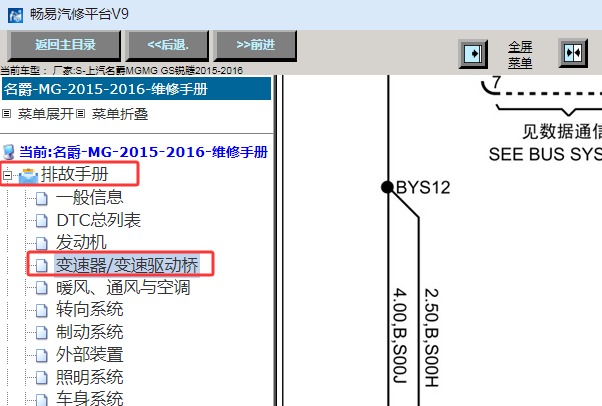 2015-2016年名爵GS锐腾变速箱电路图资料