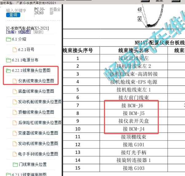 2021年长安汽车欧尚X5 BCM模块位置