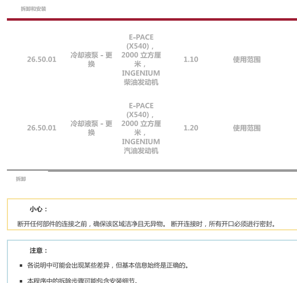 2018年捷豹E-PACE 电子水泵维修手册