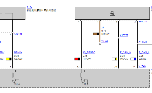 2014年宝马X1刹车片磨损传感器电路图