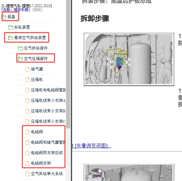 2023年理想L7 底盘升降系统电磁阀位置