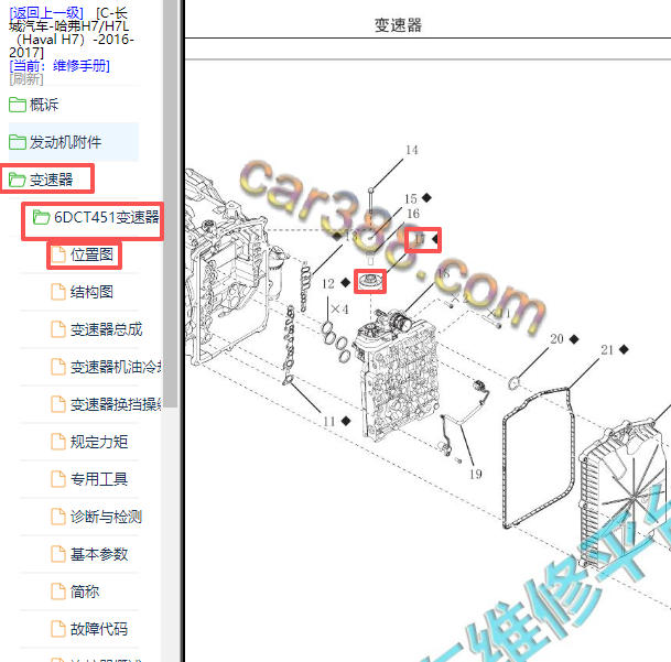 2016-2017年长城哈弗H7档位传感器位置