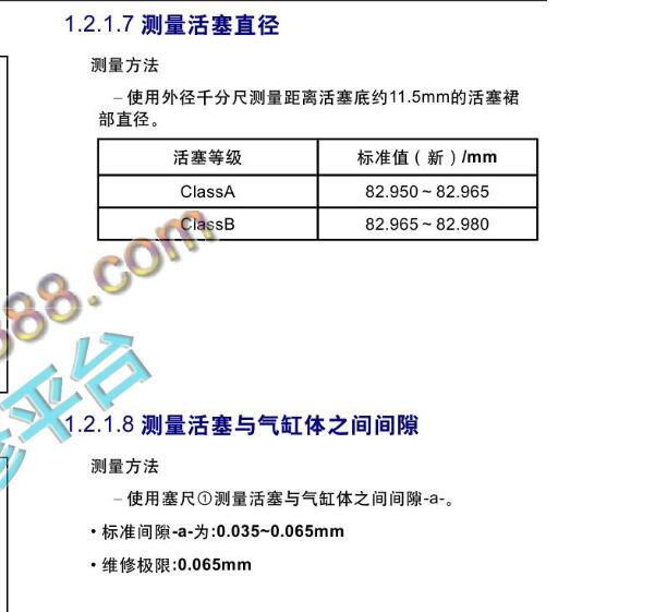 2022年广汽传祺M8活塞与气缸间隙