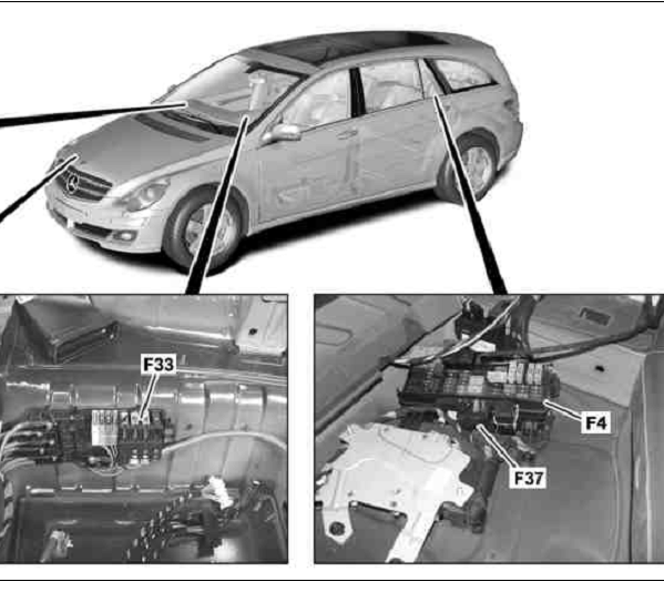 2009年奔驰R350L后尾箱保险盒分配资料