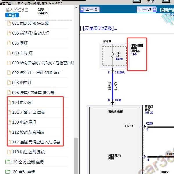 2020年长安林肯-飞行家 车身相关电路图