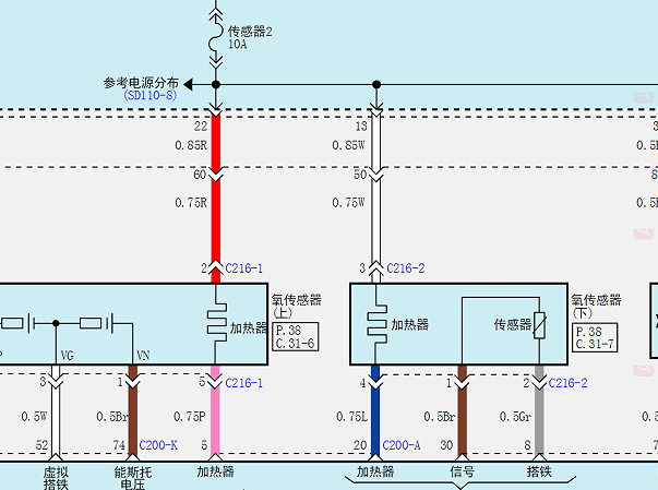 2013年现代飞思发动机氧传感器电路图