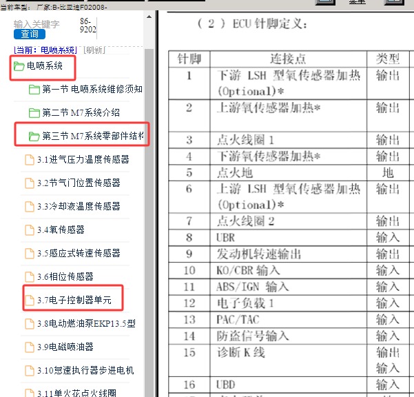 2008年比亚迪F0发动机针脚定义