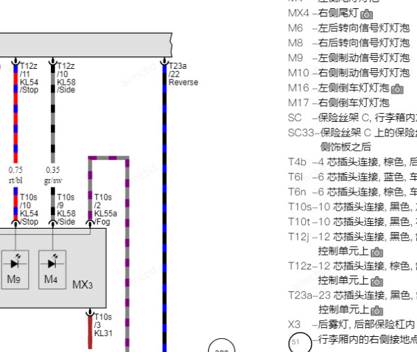 13年宾利飞驰右后转向灯的线路图以及控制模块针脚分布