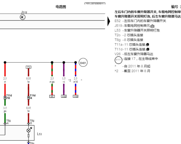 2012年斯柯达晶锐后车窗电路图和位置