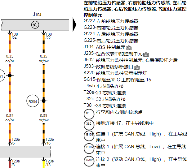 16年大众CC胎压监测控制单元电路图