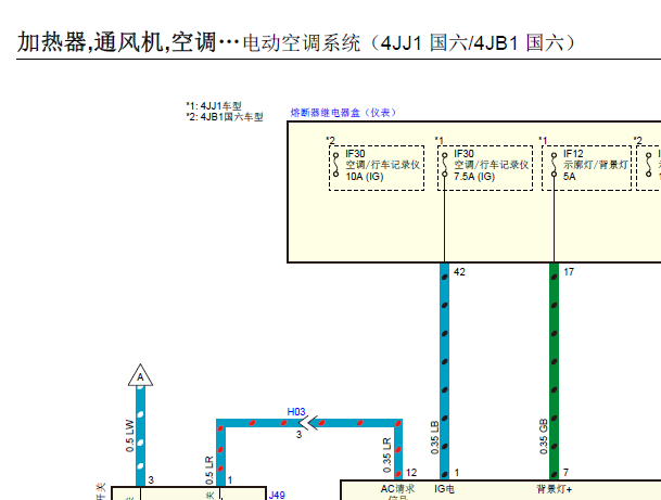 2020年五十铃轻卡和老款TF140空调电路图资料
