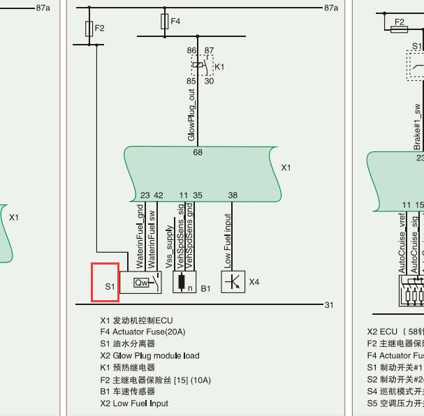 2013年江铃凯锐油水分离器电路图