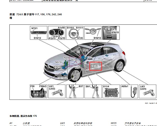 2016年奔驰GLA45  N145模块位置资料