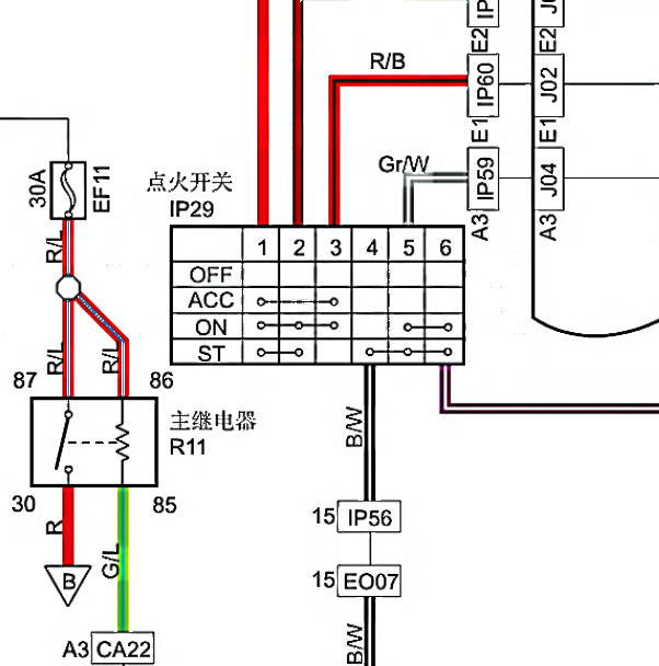 2013年吉利帝豪EC8点火开关电路图