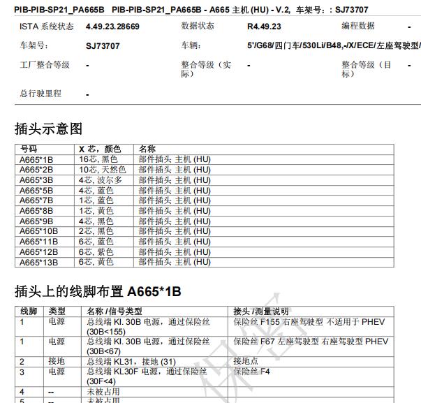 2026年宝马530Li 音响主机针脚定义