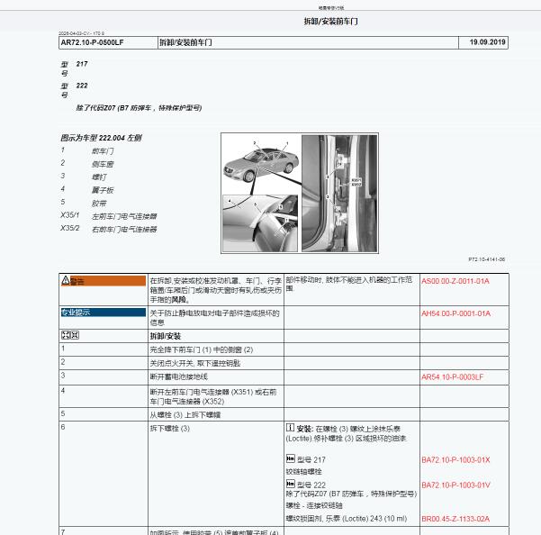 2019年奔驰S 320门板拆装资料