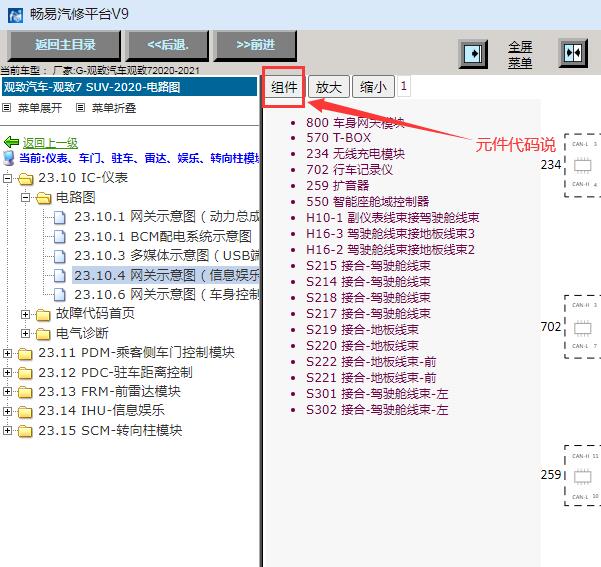 2020年观致7元件代码说明