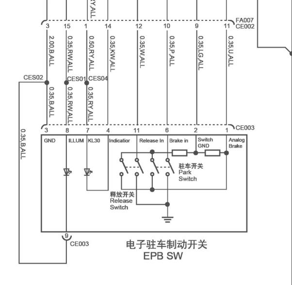 2015年名爵GS锐腾网关和手刹电路图