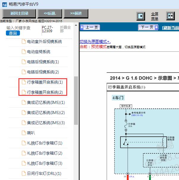 2014-2015年起亚K3后备箱电路图