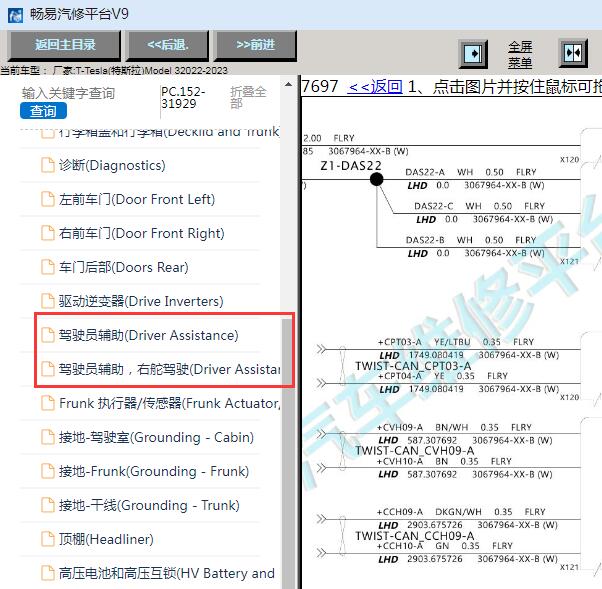 2022-2023年特斯拉Model 3后杠雷达电路图