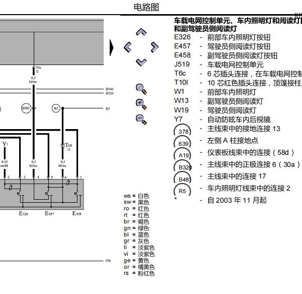 2004年大众途锐室内灯电路图