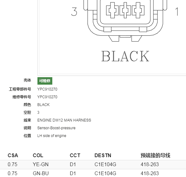 2014年路虎神行者2 增压助力传感器针脚资料