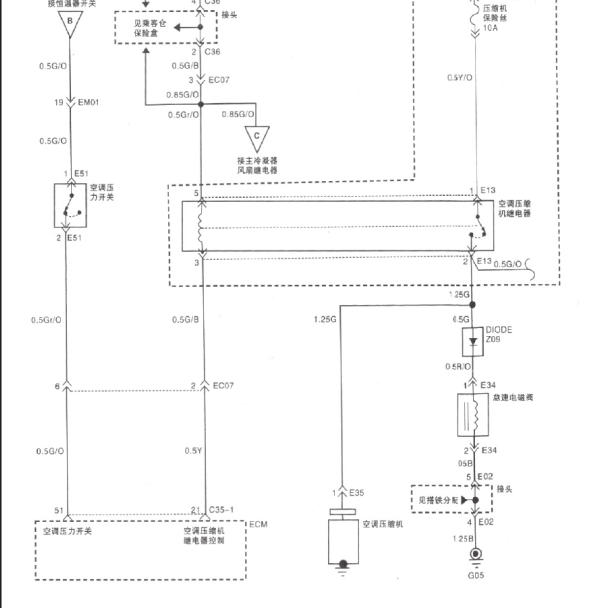 2012年江淮瑞风穿梭空调压缩机电路图