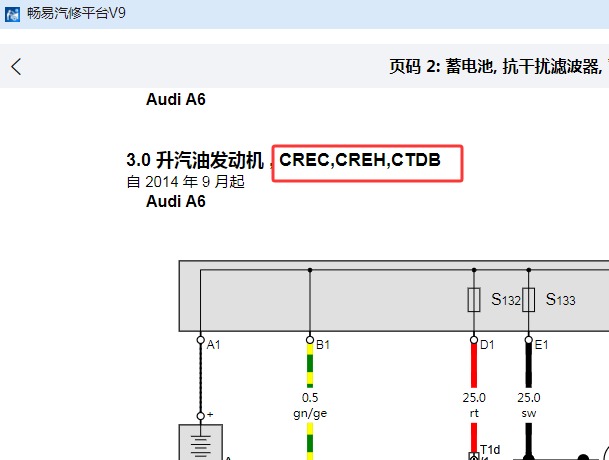 2018年奥迪A6发动机电路图资料