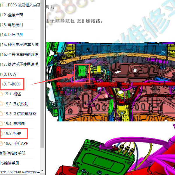 2018-2019年奇瑞捷途X70 T-BOX安装位置