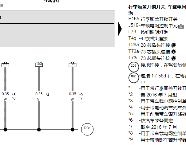 2018年大众桑塔纳尾门电路图资料