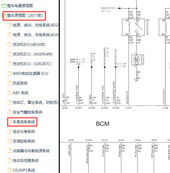 2017年长城风骏5车身控制模块电路图