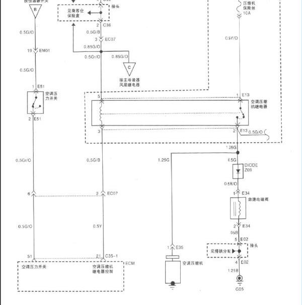 2014年江淮瑞风空调压缩机电路图