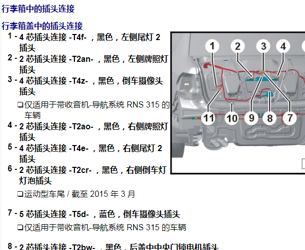 2019年大众朗逸尾门线束资料