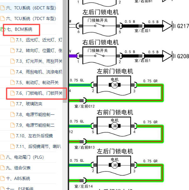 2018-2019年捷途X70左侧车门电路图